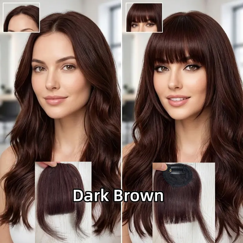 Human Hair Seamless Clip-in Air Bangs Extension with Temples - Natural Wispy Fringe Hairpiece for Women