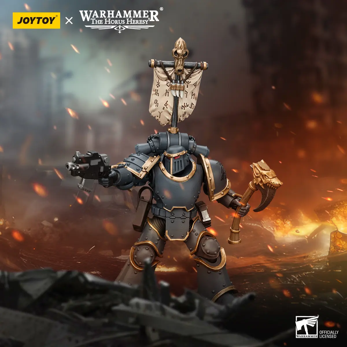 JOYTOY Warhammer 40K Space Wolves Grey Slayer Pack Grey Slayer With Legion Vexilla 1/18 Limited Edition Action Figure Model Collectible for Display for Back to School, Thanksgiving Gifts, Office Desktop Decoration