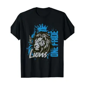 Vintage Lion Graphic Tee, 100% Cotton Crew Neck Short Sleeve Adult Tee, Bold Lion Design with Crown and Lettering Print, Black Casual All Season Regular Fit