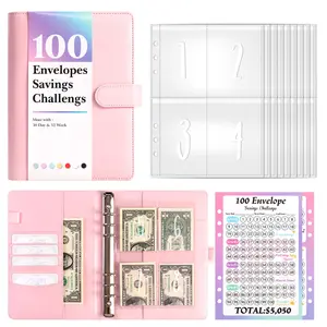 100 Envelopes Savings Challenge Binder, Savings Challenge Planner, A5 Size, Pink PU Leather Money Saving Organizer with Cash Envelopes, Financial Planning & Budget Tracking Sheets ($5,050 Goal)