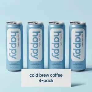 Happy Coffee Cold Brew Coffee 11 oz 4-pack - Made with 100% Arabica Coffee - Only 10 Calories - Smooth + Balanced Cold Brew