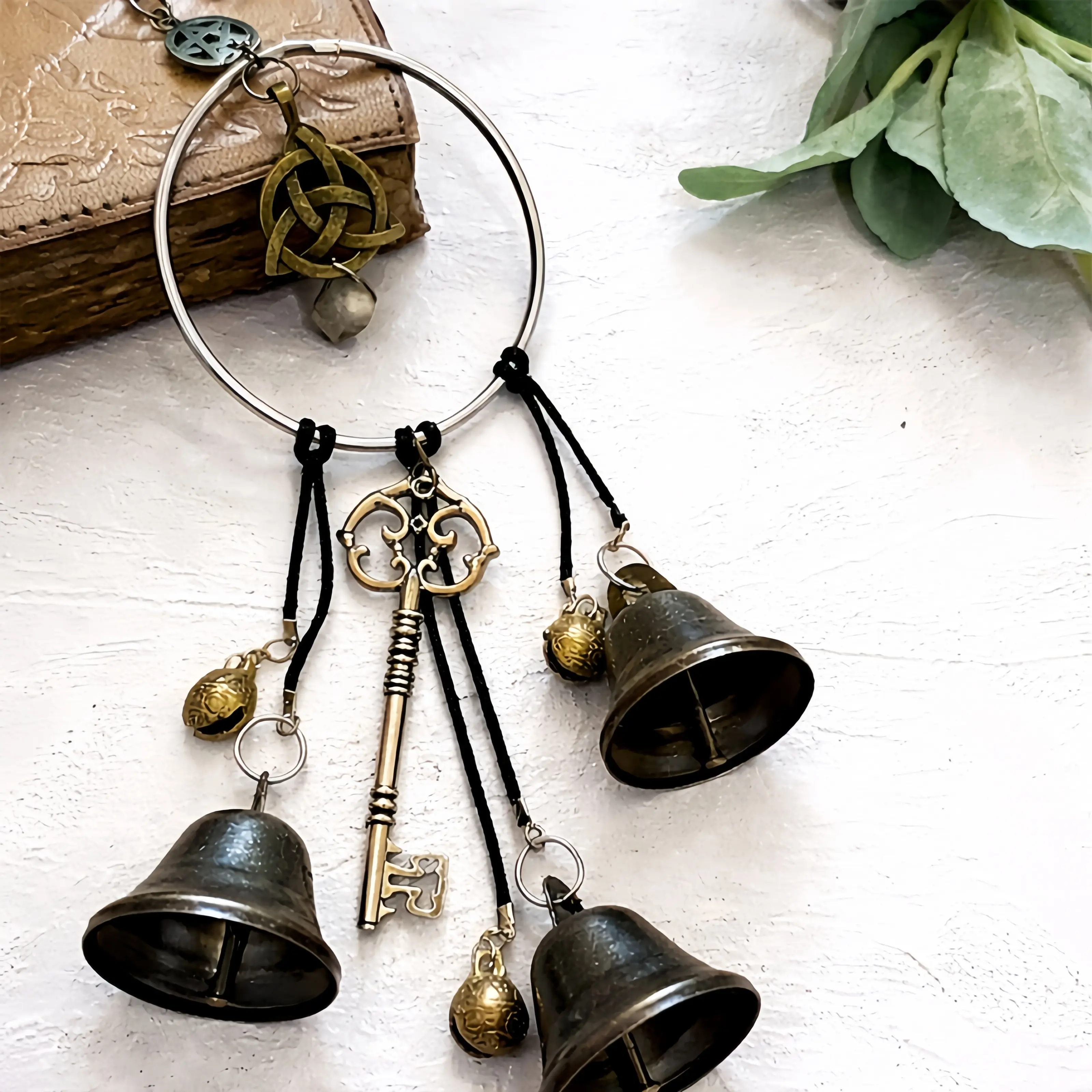 Boho Witch Bells for Home Protection 1pc Wicca Supplies with Ribbon Wall Hanging Room Decor to Dispel Negative Energies & Attract Positivity Protective Charm Spiritual Practice