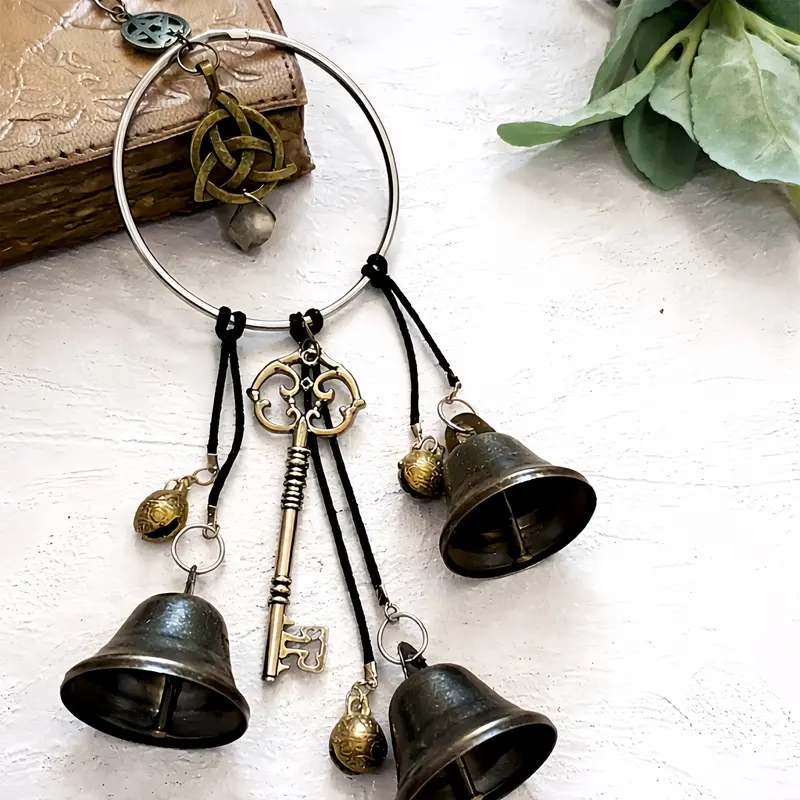 Boho Witch Bell - 1pc Wicca Supplies with Ribbon, Hangable Home Protection Charm, Ornaments for Spiritual Practice, Home Decor Decoration to Dispel Negative Energies & Attract Positive Energy