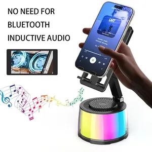 5 in 1 Wireless Speaker Induction Audio Bluetooth Phone Holder Emergency Rechargeable with Colorful Ambient Light Foldable for Tablet iPhone Android, Gifts for Men Women Outdoorfun Stereo Device Adjustable Charging Smartphone Gadget Usb tiktok shop deals