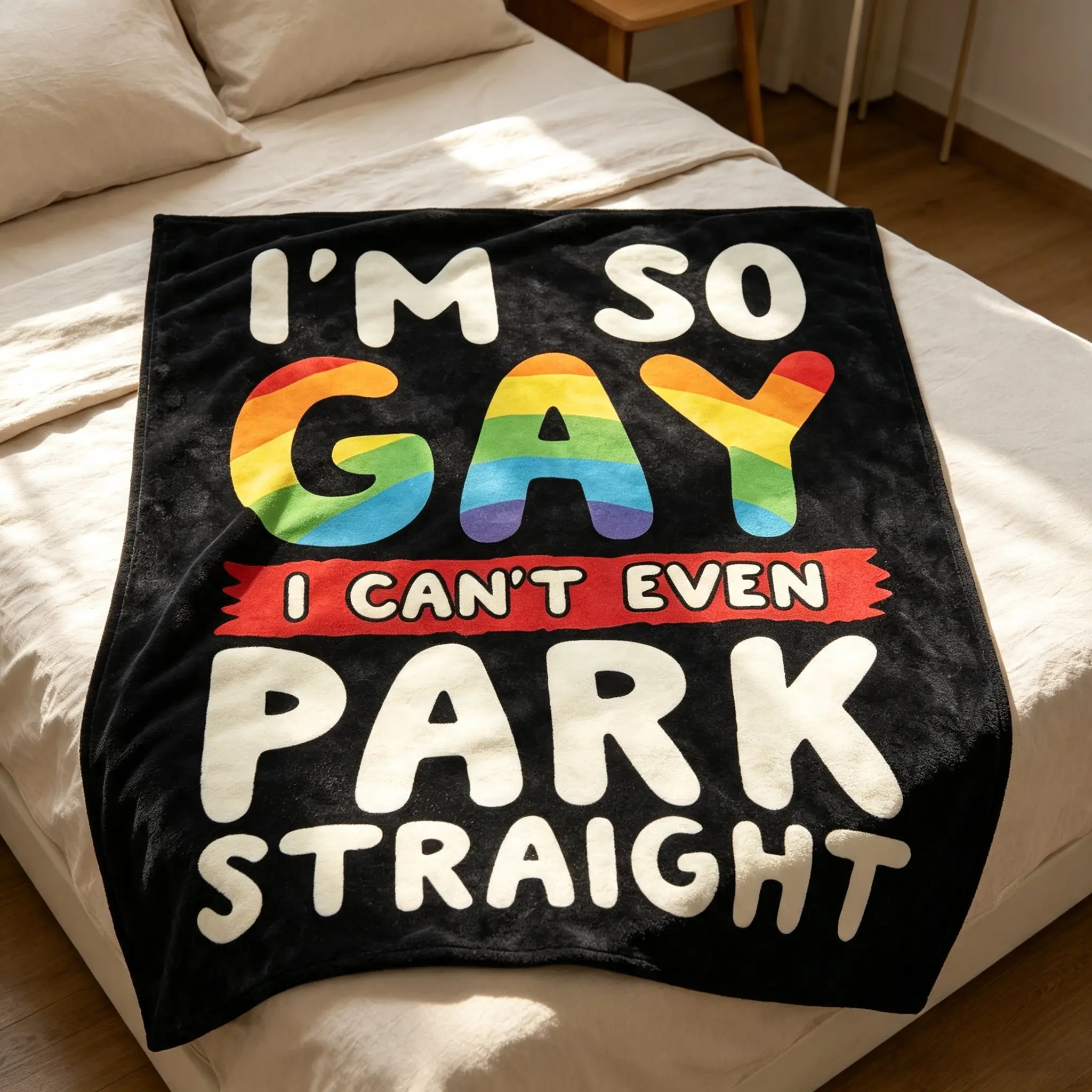 50"x60" Funny "I Am Gay I Can't Even Park Straight" Flannel Throw Blanket, 2D Printed Multi-Use Bedding, Camping/Office Gift for Birthdays/Holidays