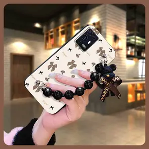 silicone Cartoon Phone Case For ZTE Axon A31 5G Waterproof protective case Simplicity Bear bracelet Anti-knock Black pearl pendant Back Cover cute soft case