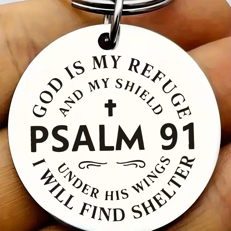 Psalm 91 Christian Keychain, God Is My Refuge and Shield, Bible Verse Keychain, Scripture Faith Gift, Inspirational Religious Key Ring, Cross Keychain, Christian Gift, Bible Gift, Church Gift, Spiritual Encouragement Gift, Faith Accessory