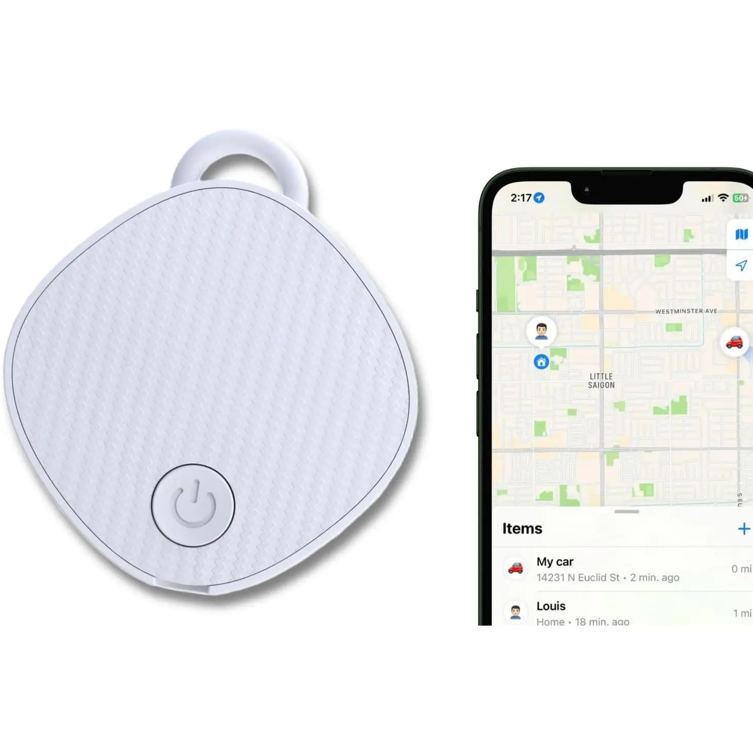 Wireless Positioning Tracker - Unlimited Range GPS Locator with Batteries for Car, Purse, Key, No 3rd-Party App Needed, Button-Operated (White)