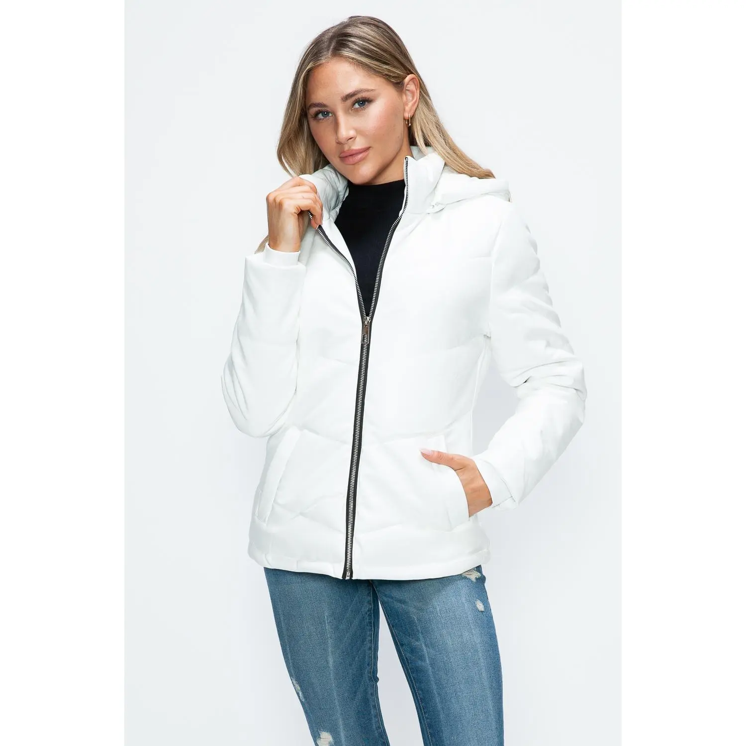 White  Puffer Jacket with Removable Hood Outerwear Womenswear Trend Comfort Zipper Casual Basic Coats