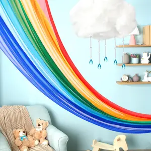 Bucherry 12 Pcs Rainbow Classroom Decorations Hanging Clouds from Ceiling with Raindrop Rainbow Tulle Curtains Back to School Cloud Decorations for Birthday Party Room Door