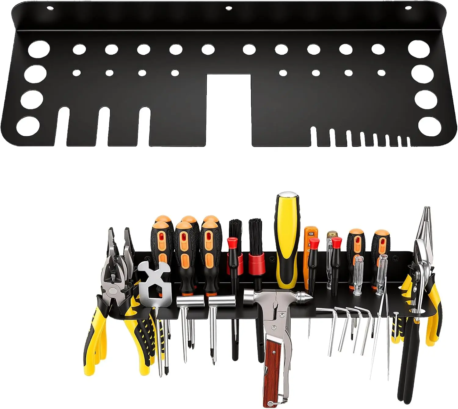 Wall Mounted Tool Storage Rack, Carbon Steel Heavy‑Duty Tool Organizer, Wall Tool Holder for Screwdrivers, Pliers, Hand Tools, Garage Workshop Space‑Saving Storage
