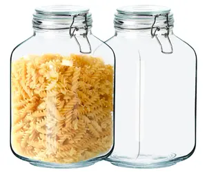 106oz Glass Food Storage Jars with Airtight Clamp Lids, 2 Pack Large Kitchen Canisters for Flour, Cereal, Coffee, Pasta and Canning