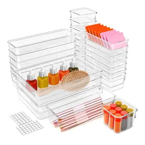 25‑Piece Clear Drawer Organizer Set – 4 Sizes for Makeup, Office, Bathroom & Kitchen Storage