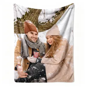 Custom One Photo Full Print Flannel Blanket, Personalized Picture Pattern Soft Warm Throw, Cozy Nap Blanket for Sofa Couch Bed, Customized Gift for Lover Couple Him Her, Anniversary Valentine's Day Birthday Christmas Gift