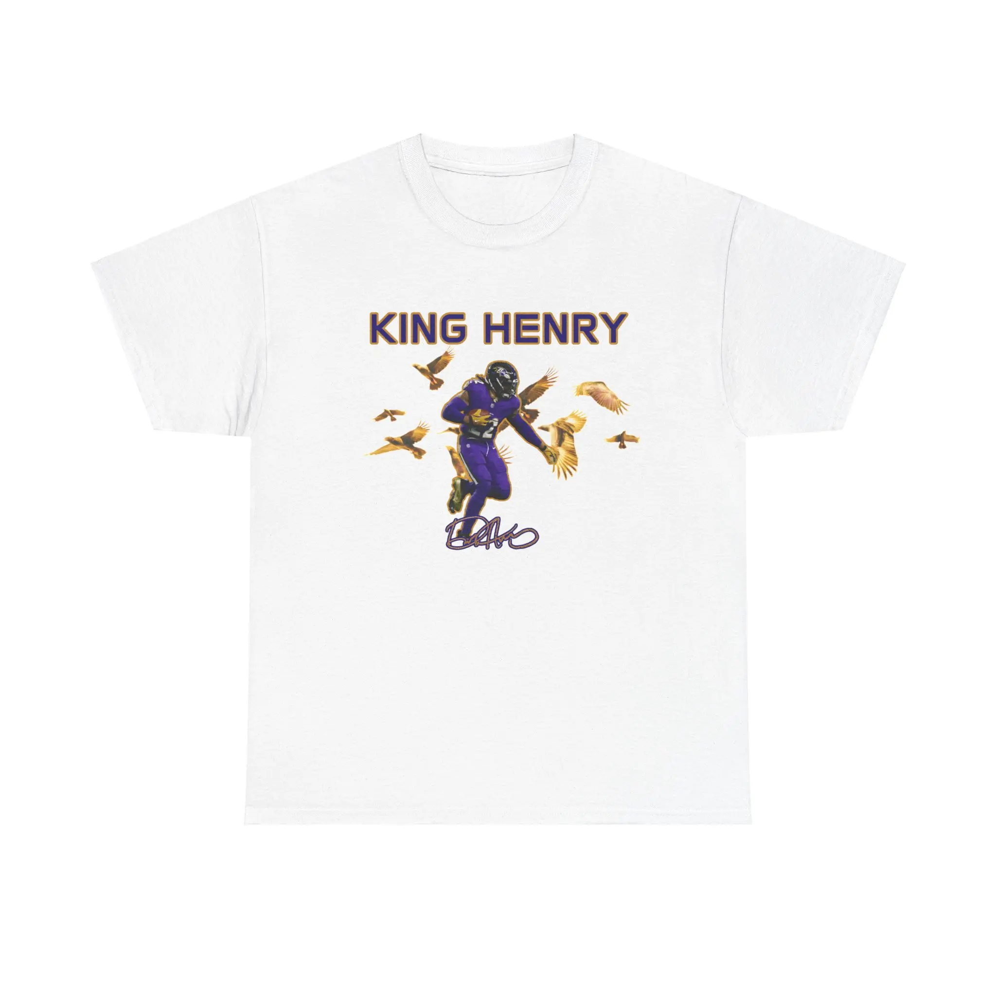 Derrick "King" Henry, Ravens Unisex Heavy Cotton Tee - Stylish Graphic Shirt for Fans, Gift for Birthdays, Casual Wear, Unique Fashion, Street Art Tee