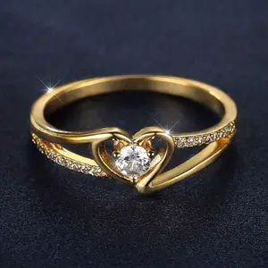 Gold Ring, Elegant Romantic Heart-Shaped Shiny Cubic Zirconia Silver Ring, Women Delicate Ring, Suitable for Daily Outfit, Party, Wedding, Mothers Day