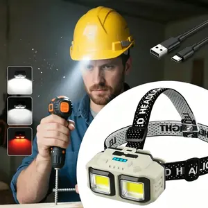 Dual COB Ultra-Bright LED Headlamp, 4 Modes with Red Light, Wave-Activated Sensor, Extra-Long Battery Life, Type-C Charging, Wide-Angle Hands-Free Lighting - Ideal for Camping, Hiking, Car Repair