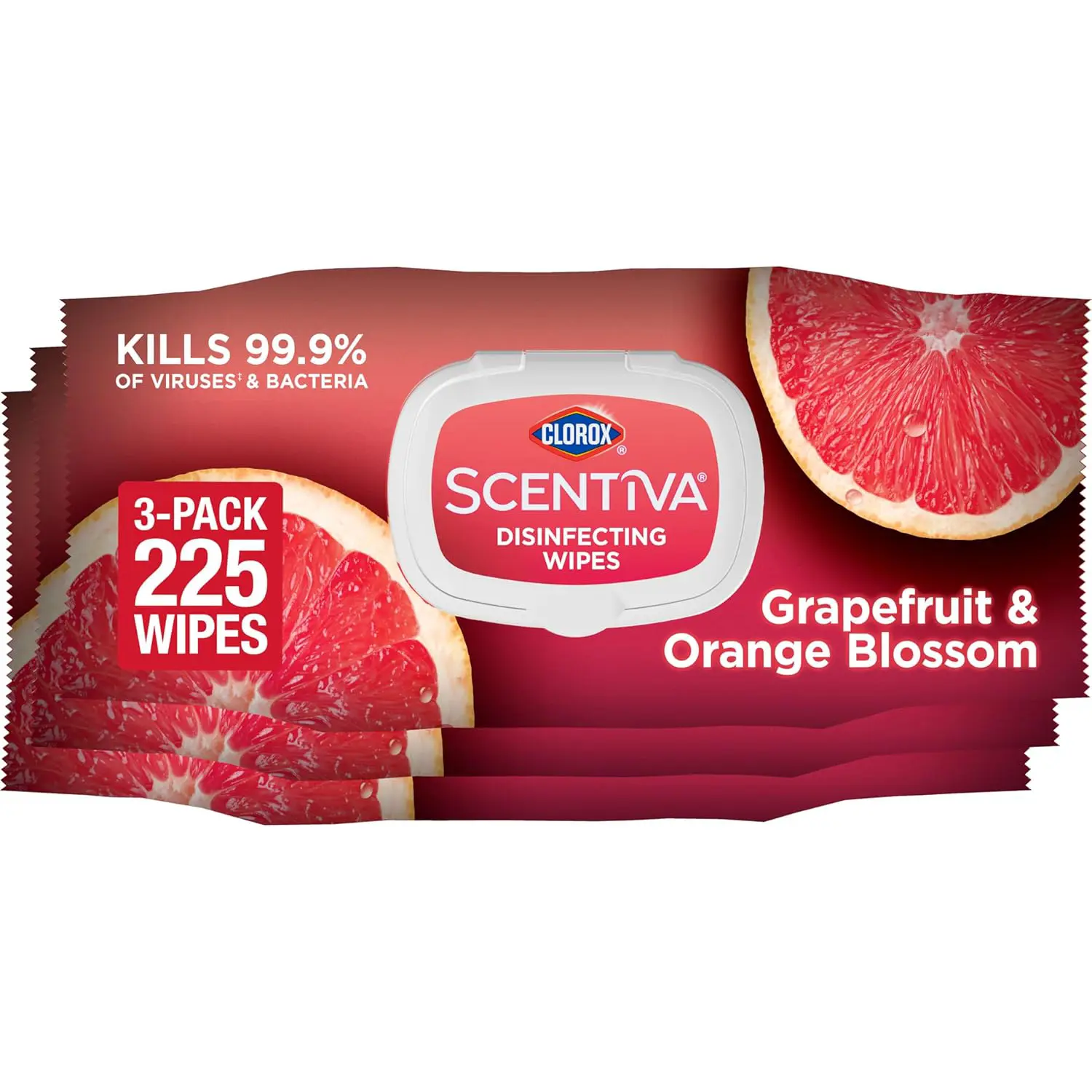 CLOROX Scentiva Disinfecting Wipes, Grapefruit and Orange Blossom, 75 Ct., Pack of 3 (Pack May vary)