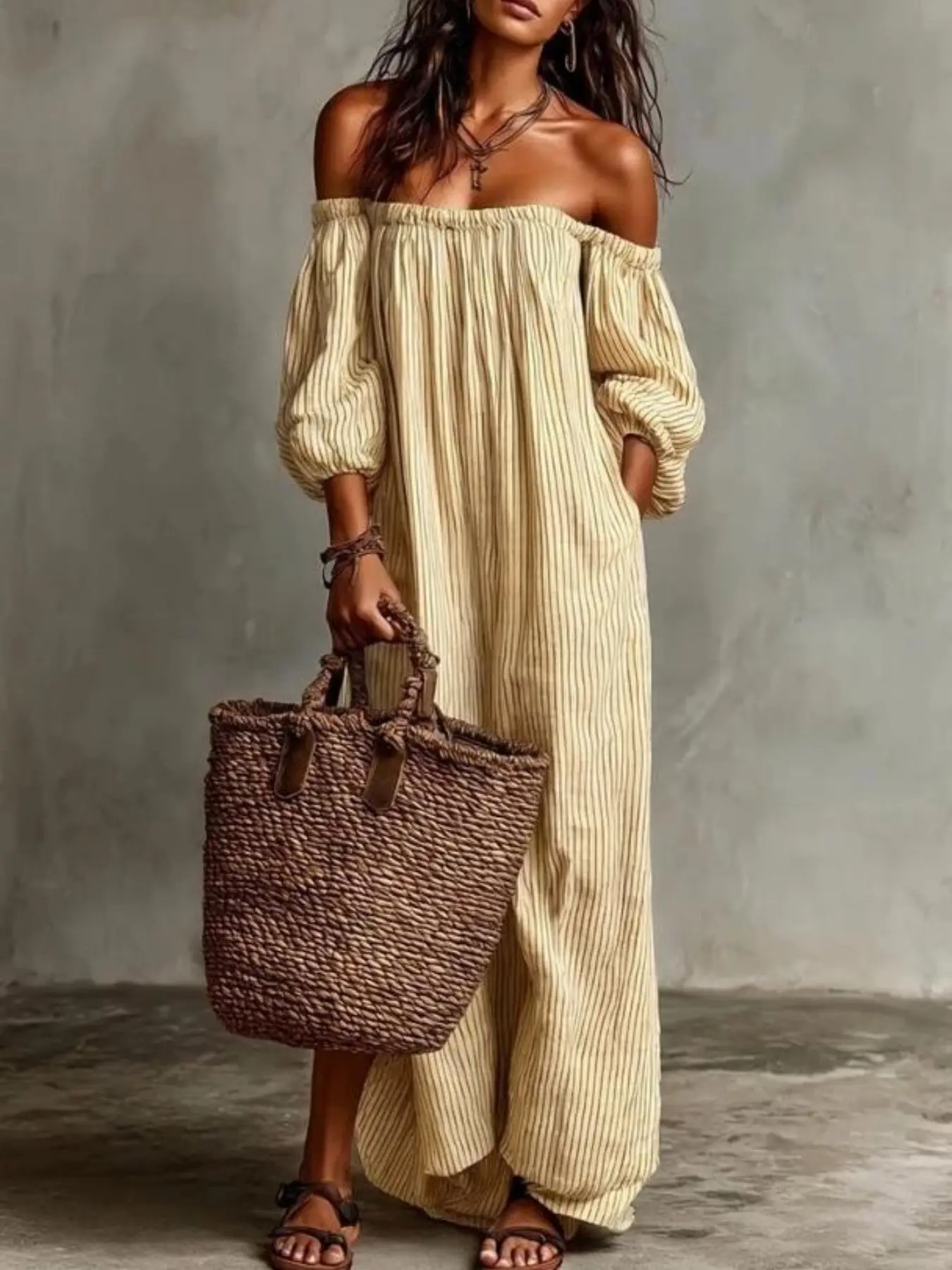 Women's Striped One-Shoulder Dress, Loose-Fitting Long Sleeve, Comfortable Soft Fabric, Summer Vacation Style, Party Dress - TikTok Shop Women's Striped One-Shoulder Dress, Loose-Fitting Long Sleeve, Comfortable Soft Fabric, Summer Vacation Style, Party Dress - TikTok Shop