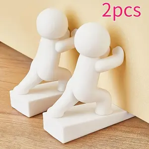 2 cute door stoppers, decorative small wedge-shaped statues, fixed home safety door supports, non-slip rubber base, indoor accessories, suitable for living rooms and kitchens, perfect for office and hotel rooms