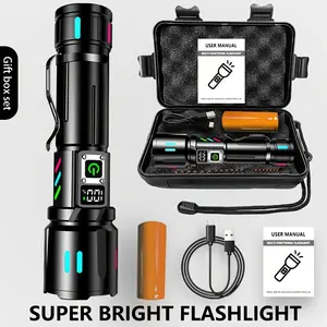 Portable Rechargeable Flashlight, Color Box Advanced Gift Set, Pen Clip Design, 5 Lighting Modes, Type-C Charging, Outdoor Camping Travel