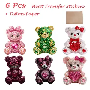 7-Piece DTF Transfer Kit (6 Pieces + 1 Ptfe Paper), Bear Design Iron-On Patch for T-Shirts & Hoodies, Perfect for Holidays & Festive Crafts