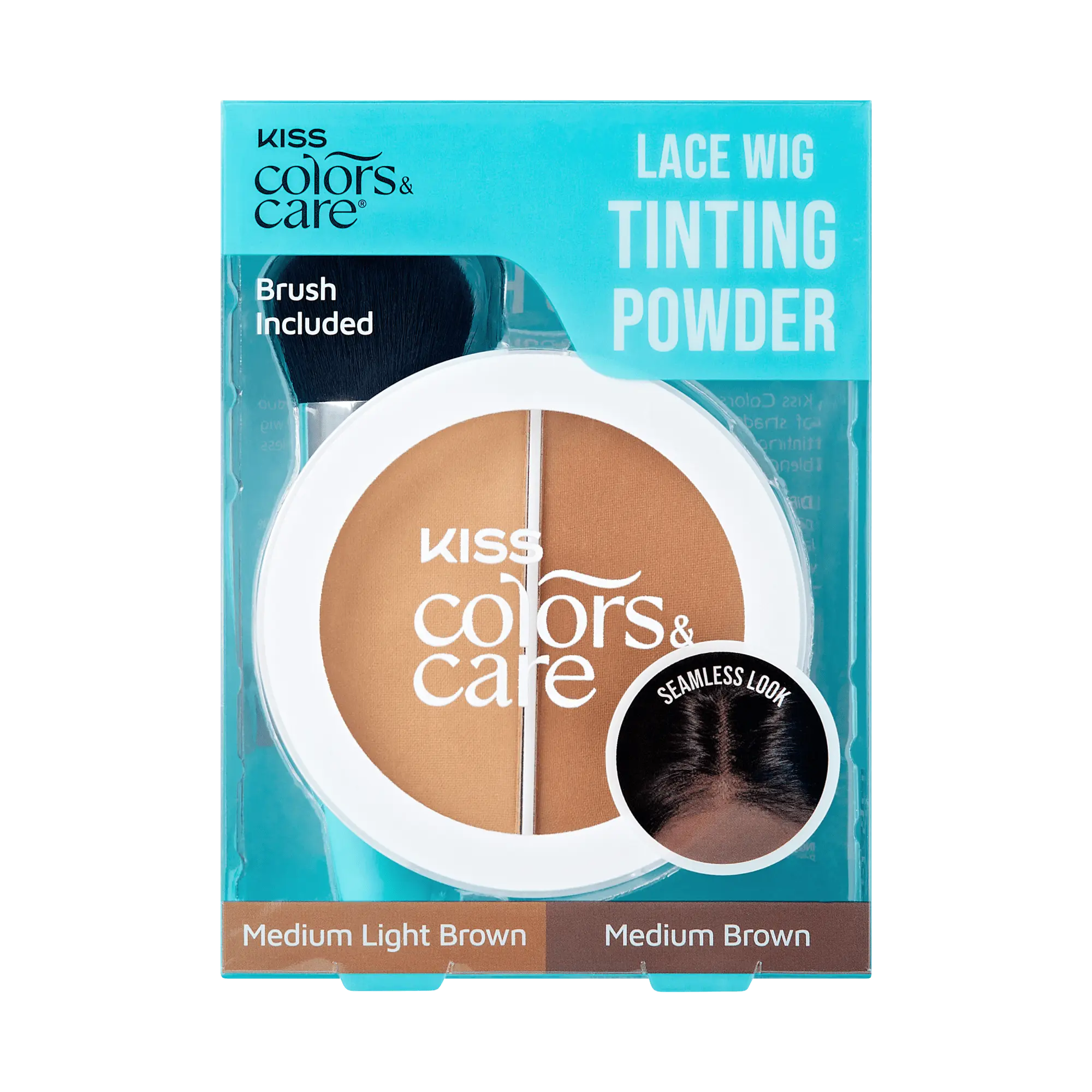 Kiss Colors & Care Lace Wig Tinting Powder | Lace Front Wig Powder, Oil Control, Medium Light Brown & Medium Brown, Light Duo, Hair Care