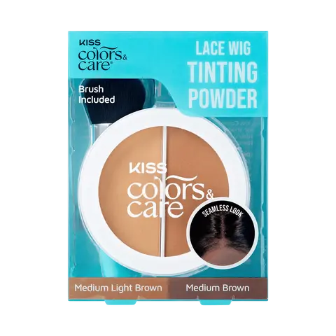 Kiss Colors & Care Lace Wig Tinting Powder | Lace Front Wig Powder, Oil Control, Medium Light Brown & Medium Brown, Light Duo, Hair Care