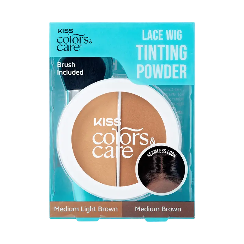 Kiss Colors & Care Lace Wig Tinting Powder | Lace Front Wig Powder, Oil Control, Medium Light Brown & Medium Brown, Light Duo, Hair Care