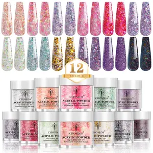 Glitter Acrylic Nail Art Powder, 12pcs/set Shimmering Nail Art Powder, Nail Art Decoration for Women & Girls Glitter Acrylic Nail Art Powder, 12pcs/set Shimmering Nail Art Powder, Nail Art Decoration for Women & Girls