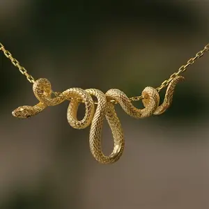 2-Tone Gold & Silver Snake Pendant Necklace, Punk-Hip-Hop Style Copper Jewelry, Ideal for Parties & Birthdays, Casual Trendy Gold Choker,summervibes