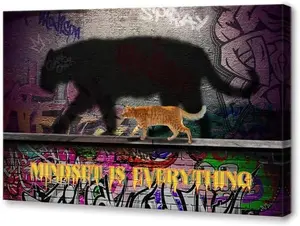 Banksy Graffiti Motivational Wall Art Canvas - Inspirational Wall Art - "MINDSET IS EVERYTHING" Quote Canvas Print Office Wall Décor - Motivational Car Poster for Office Work Dorm Home living room SHJY-01625