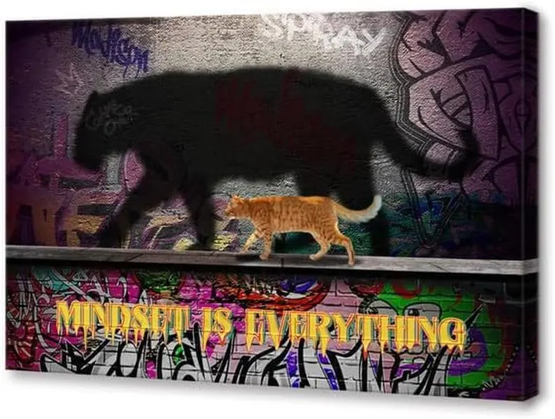 Banksy Graffiti Motivational Wall Art Canvas - Inspirational Wall Art - "MINDSET IS EVERYTHING" Quote Canvas Print Office Wall Décor - Motivational Car Poster for Office Work Dorm Home living room SHJY-01625