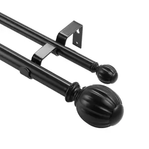 Double Curtain Rod Set, Adjustable Length 36-72 Inches, Black Finish With Round Finials, 1-Inch And 3/4-Inch Diameter Drapery Rods For Sheer And Blackout Curtains, Ideal For Living Room, Bedroom Windows, And Home Decor