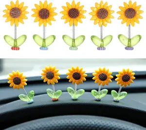 5-Pack Sunflower Car Ornament with Shaking Head, Exclusive for Cute Cars, Dual Use for Home & Car, Holiday Gift