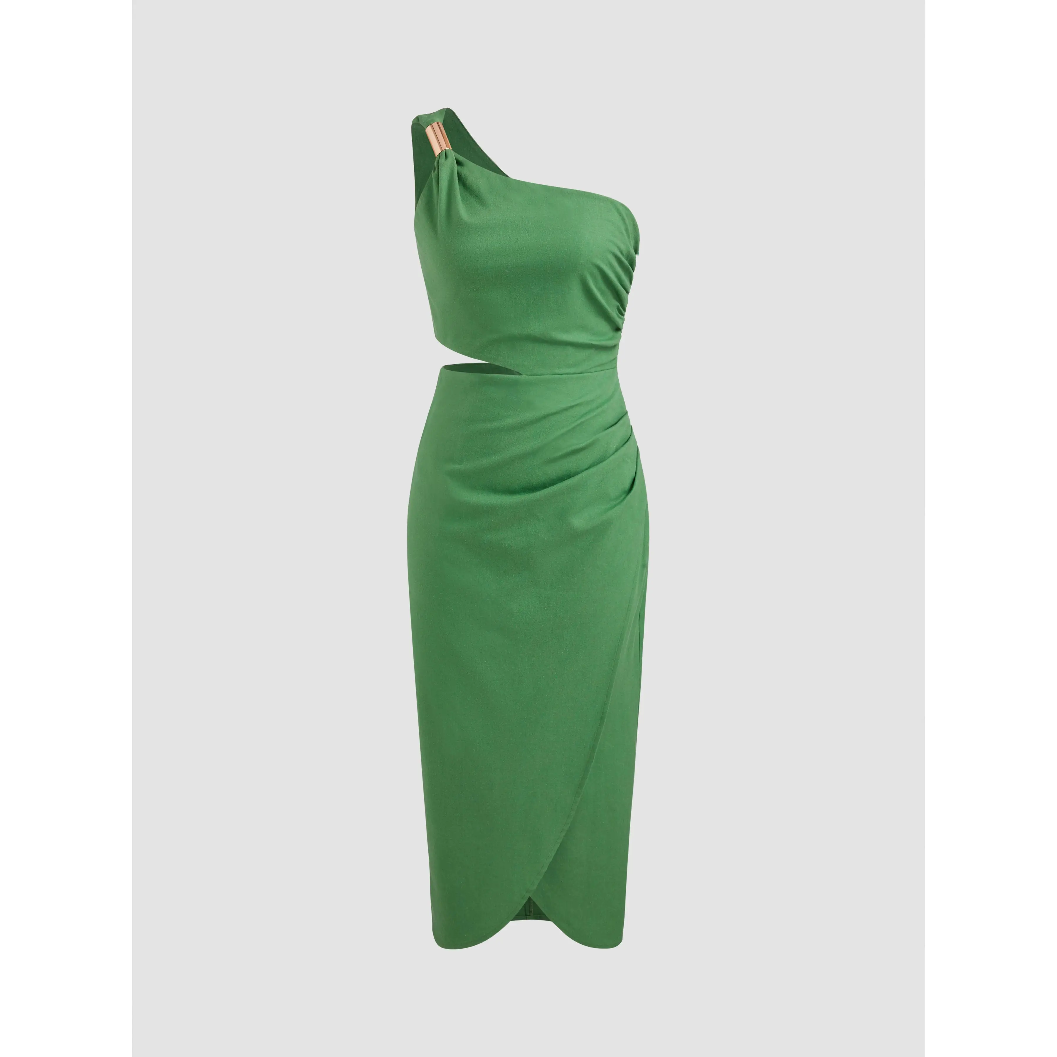 Cider [size 0-10] Linen-blend Asymmetrical Neck Solid Cut Out Ruched Midi  Dress SwimWeek - TikTok Shop