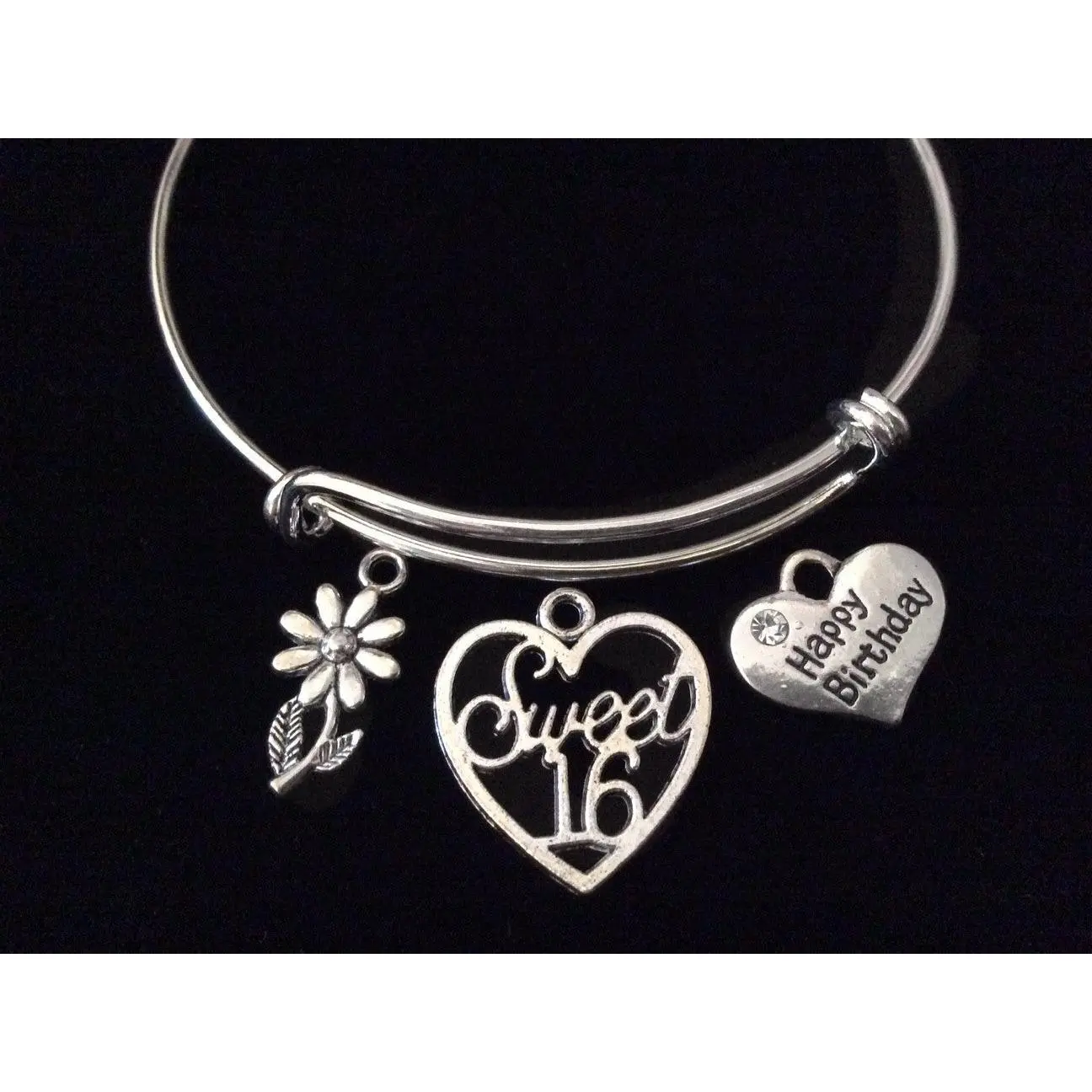 Happy Birthday Sweet 16 Expandable Charm Bracelet Adjustable Bangle Teenager Teen Gift