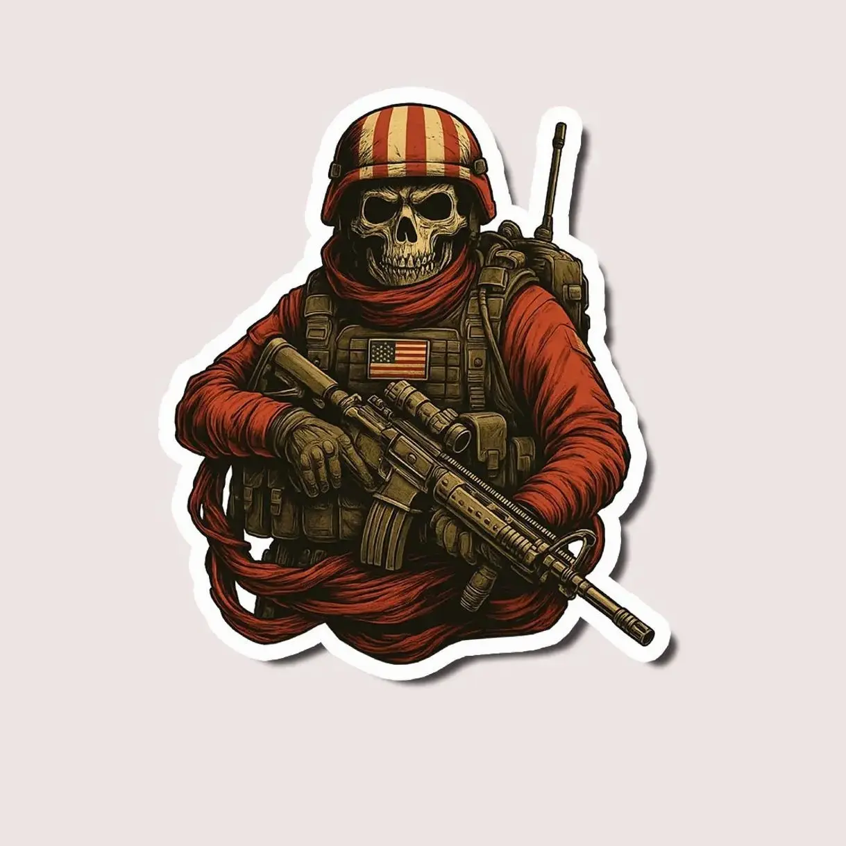 Patriotic Skeleton Soldier Dad Sticker, Tactical Military Skull Decal, Bold Father’s Day Gift, Laptop Water Bottle Decal Sticker