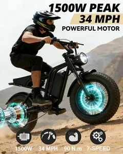 HIEHA 1500W Adult Electric Bike - 34MPH Fast, 48V 15.6Ah Battery, 20" Fat Tire All-Terrain Ebike | Perfect for Off-Road Adventures & Daily Commuting