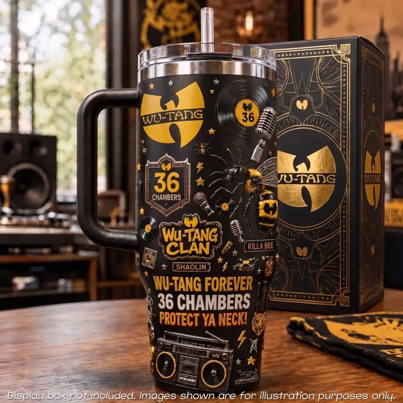 Wu-Tang Forever 36 Chambers 40oz Insulated Stainless Steel Tumbler, Protect Ya Neck Killa Bee Hip Hop Travel Coffee Mug Straw, Rap Music Legend Boombox Collector Gift, Heavy Duty Vacuum Insulated Water Bottle, Premium Quality Steel Cup
