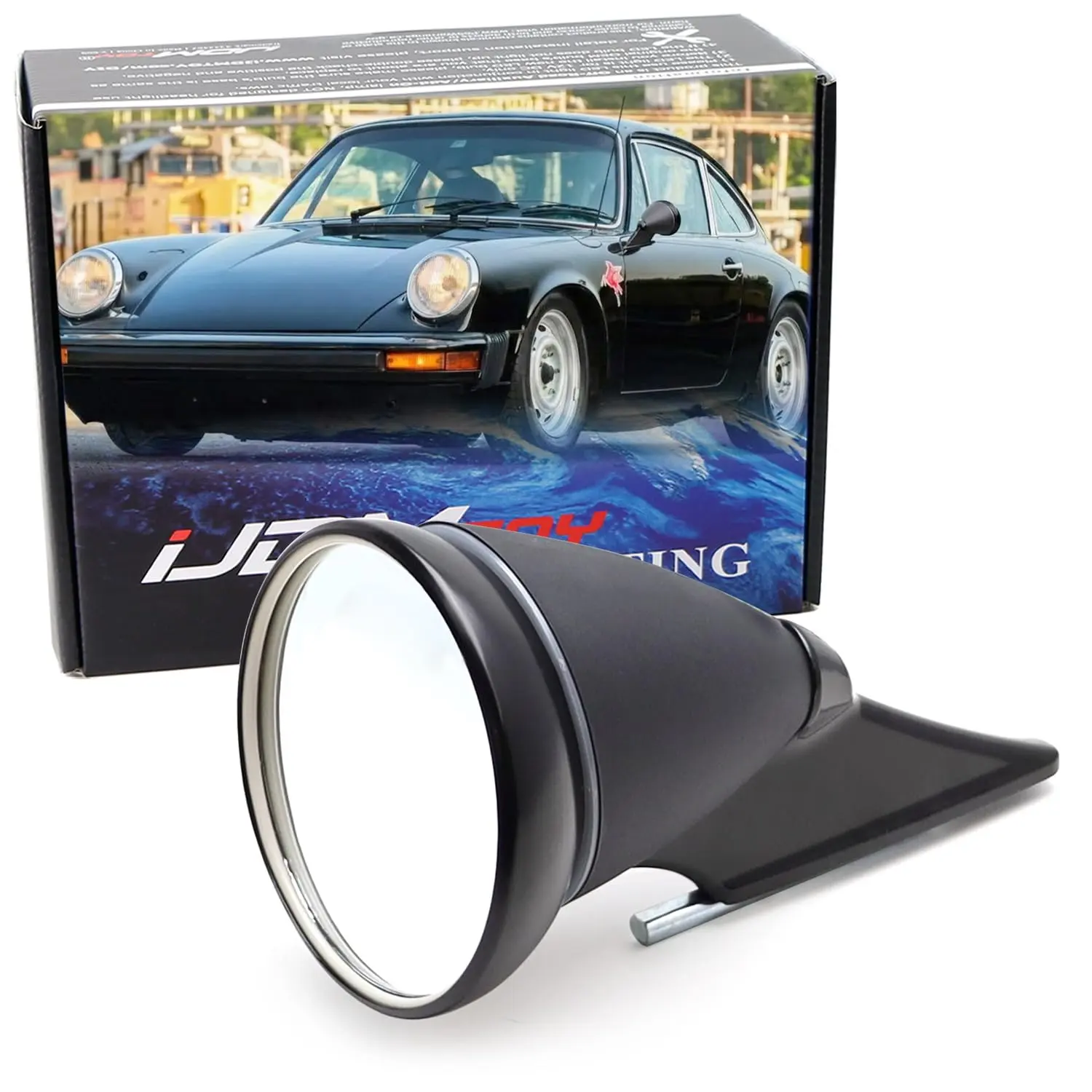 iJDMTOY Single Matte Black 333 Series Retro Rally Motorsport Style Universal Fit Rear View Side Mirror For Vintage, Cafe Racer-Style Sports, JDM, Euro-Rally Style Cars