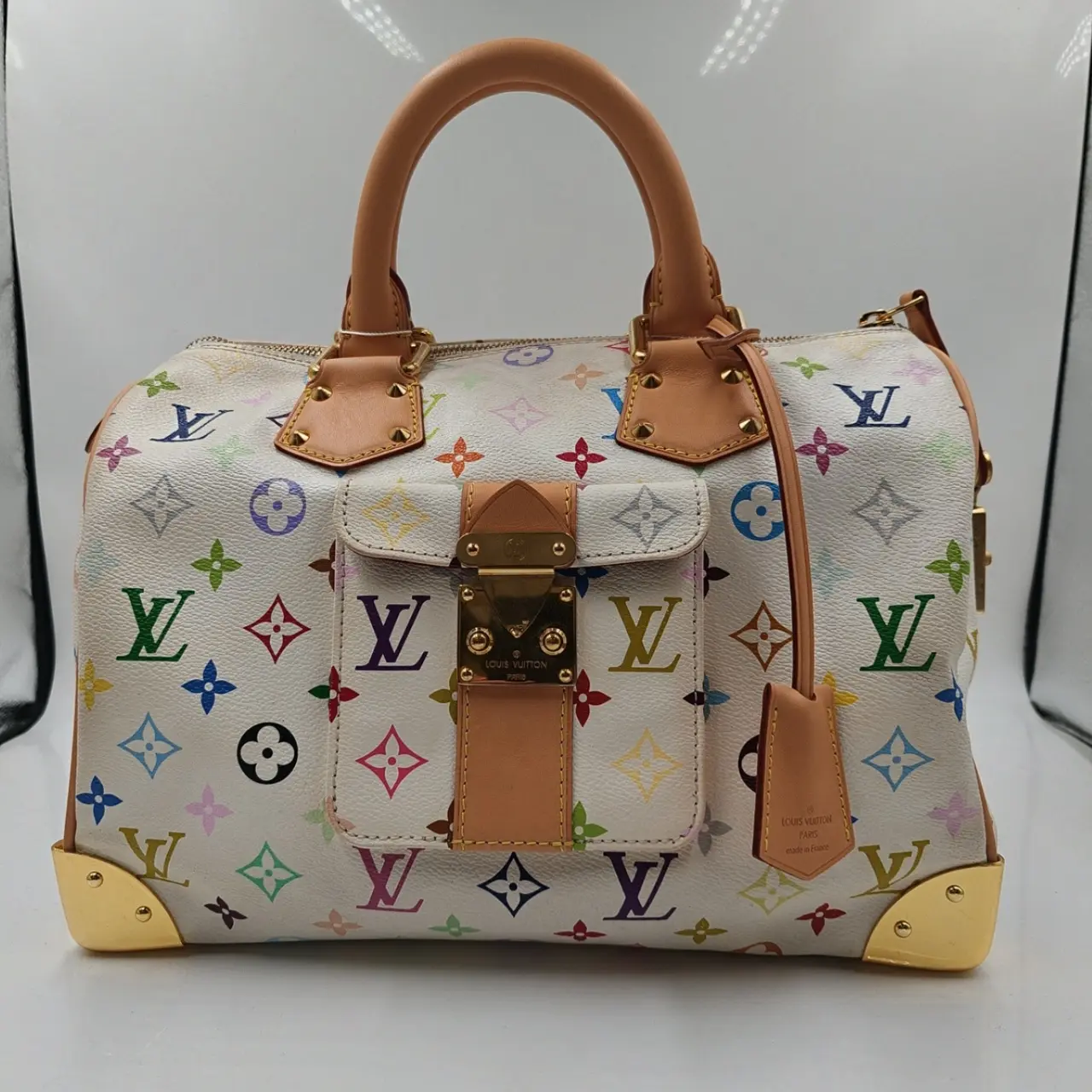Pre-owned Louis Vuitton canvas Travel Bags Speedy 30 Monogram white Multicolore by Takashi Murakami 【senza 2】 XP01953
