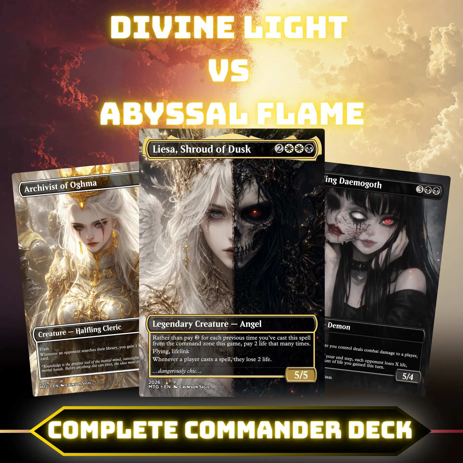 Divine Light vs Abyssal Flame Commander Deck | 100 Cards + Tokens | Custom Proxy Cards