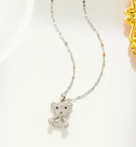Icy Silver Teddy Bear Necklace
