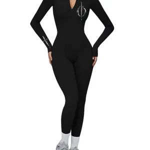 Phantom Bodysuit - Black Long Sleeve V Neck with Sword Logo Women's Jumpsuit Womenswear Basic Minimalist