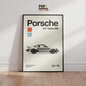Unfame, Porsche 911 Turbo 930 Poster Print Minimalist Car Print Decor