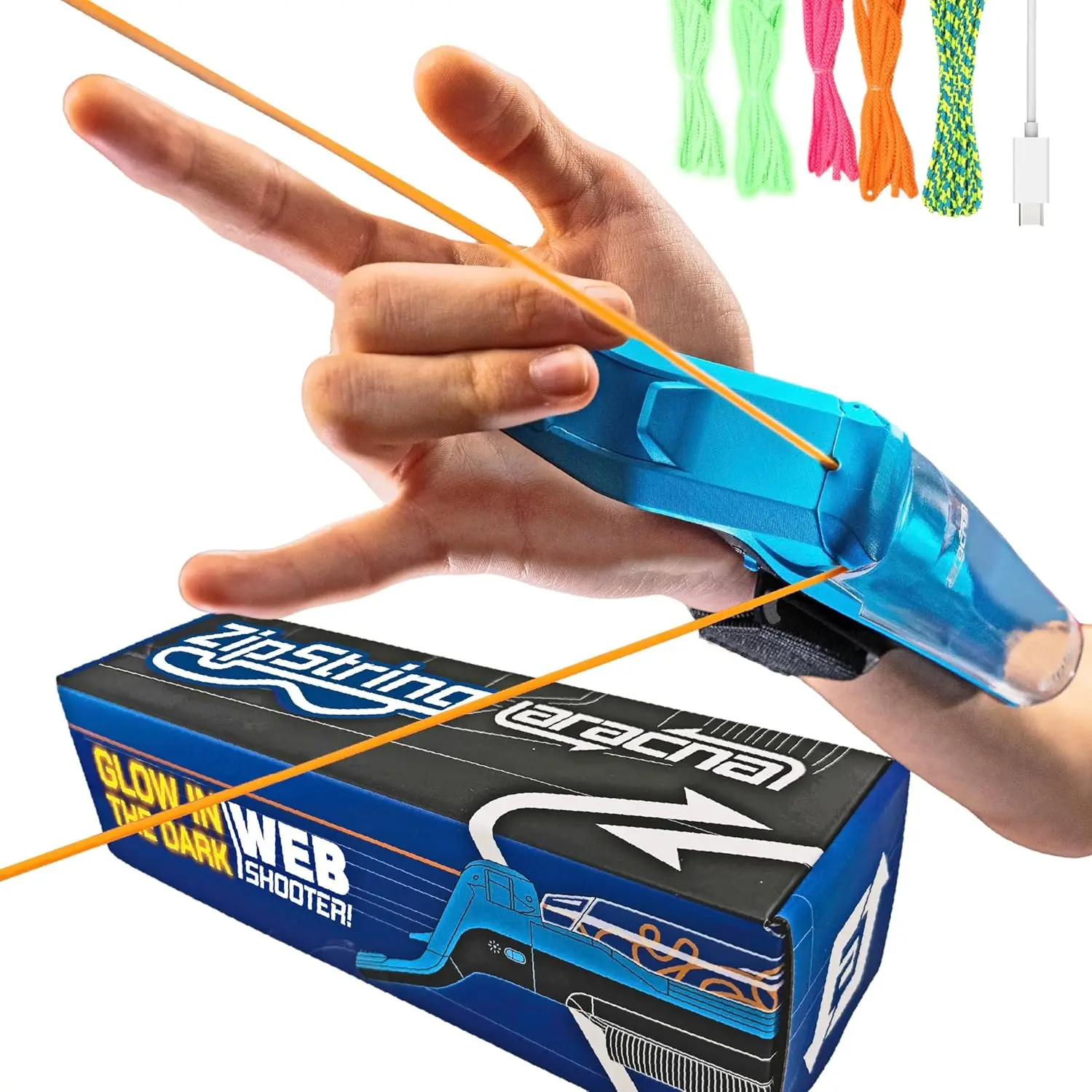 Aracna Glow-In-The-Dark Webshooter – Superhero String Launcher Toy for Kids, Teens & Adults – Patented, Reloading, Durable & Viral Web Shooting Action Toy for Endless Tricks & Epic Battles ZipString