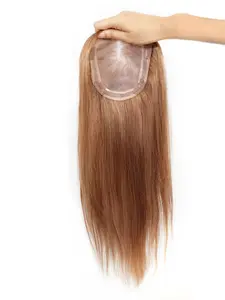 [100% Human Hair] 5x6" Mono Topper for Women – Hand-Tied Double Mono Base Hairpiece with PU Perimeter, Straight Hair #6 Color, Breathable & Lightweight, Clip-in Volume Topper for Thinning Hair Real Hair Extensions