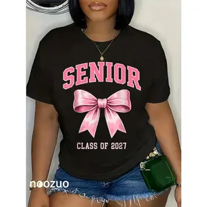 100% Cotton Senior 2027 Class of 2027 Coquette Pink Bow Graduation 2027 Tee T-Shirt