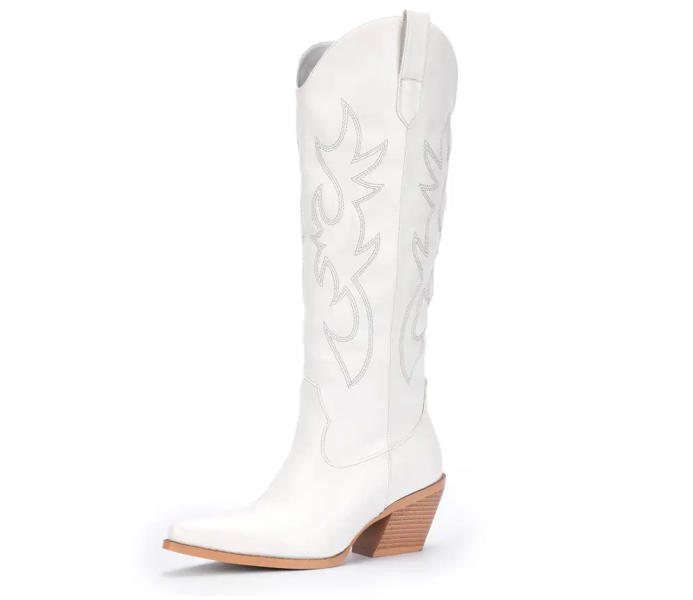 Women's Western Cowboy Boots -Wide Calf Knee-High Cowgirl Boots with Classic Embroidery, Slip-On Pointed Toe, Chunky Heel, Retro Fashion Tall Boots fo